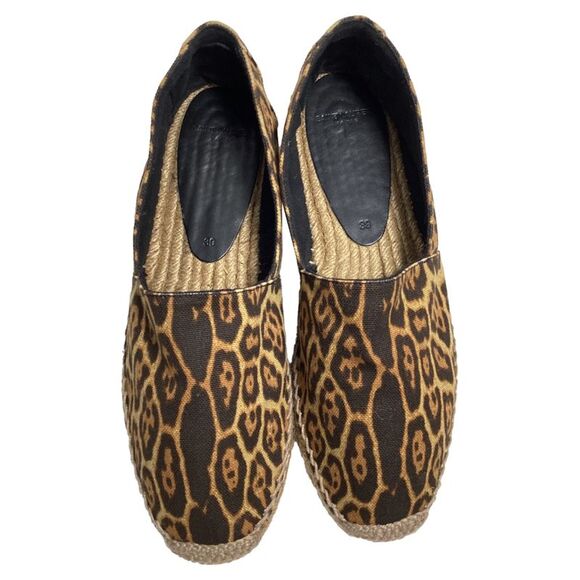 Saint Laurent Logo Leopard Print Espadrille Flats in Brown Canvas - Picture 5 of 10
